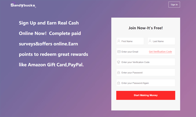 SandyBucks' Landing Page